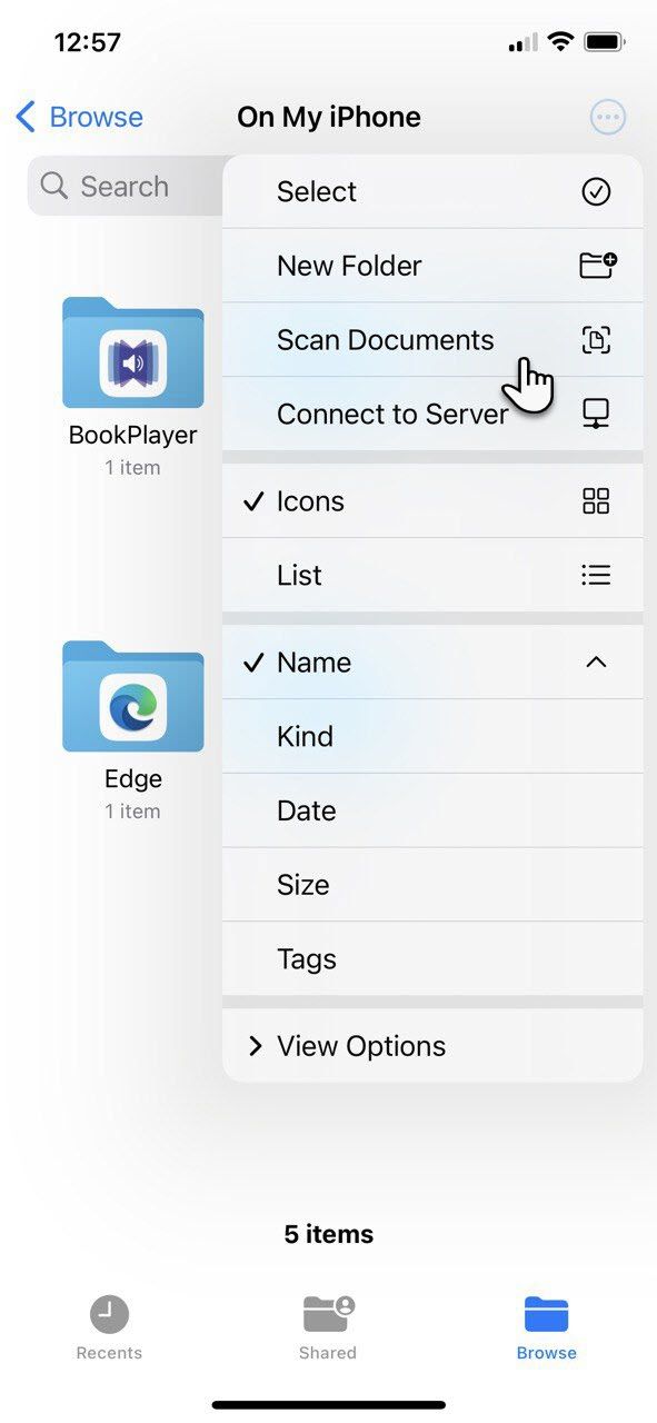 Сканирование в приложении «Файлы» на iPhone