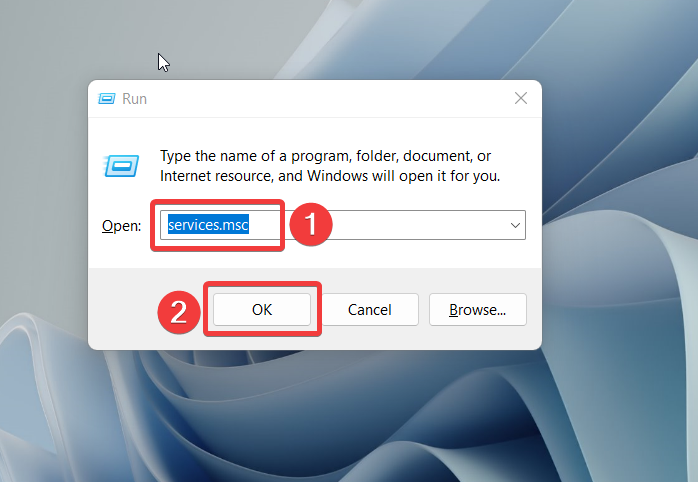 Окно консоли служб Windows с запуском services.msc