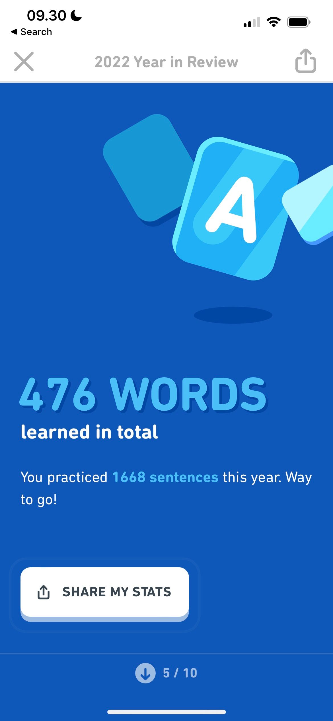 Скриншот выученных слов в Duolingo