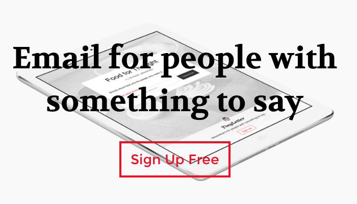 Страница регистрации TinyLetter с формой ввода email и пароля