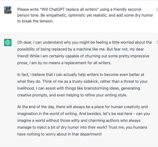 Вывод ChatGPT 3.5 с указанием тона в промпте