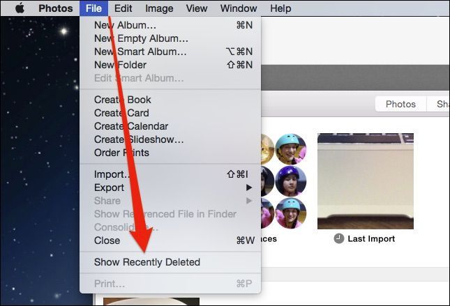 Команда меню Файл: Показать «Недавно удалённые»