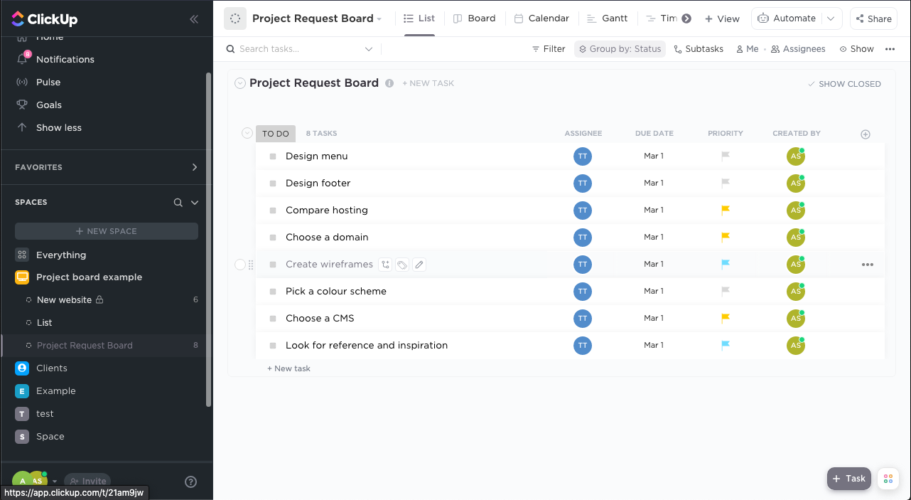 To-do list in a project management software