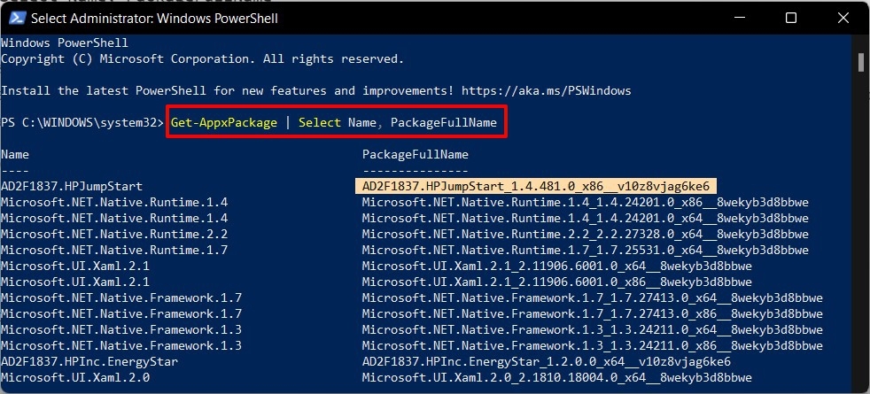 как найти имя пакета приложения в Windows 11