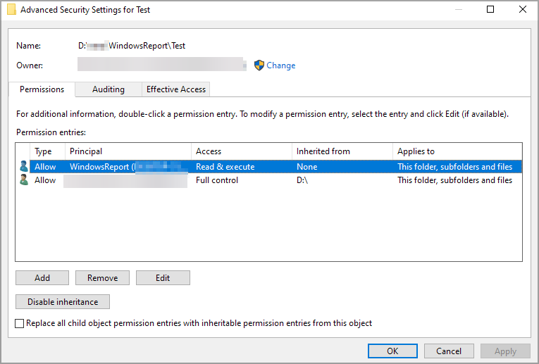Окно расширенных параметров безопасности: наследование и области применения разрешений