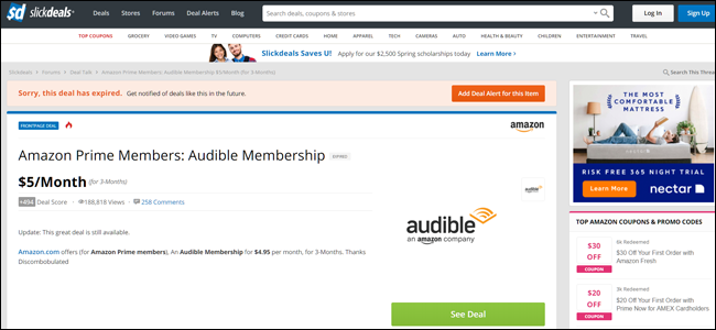 slickdeals, audible, amazon, credits, discount
