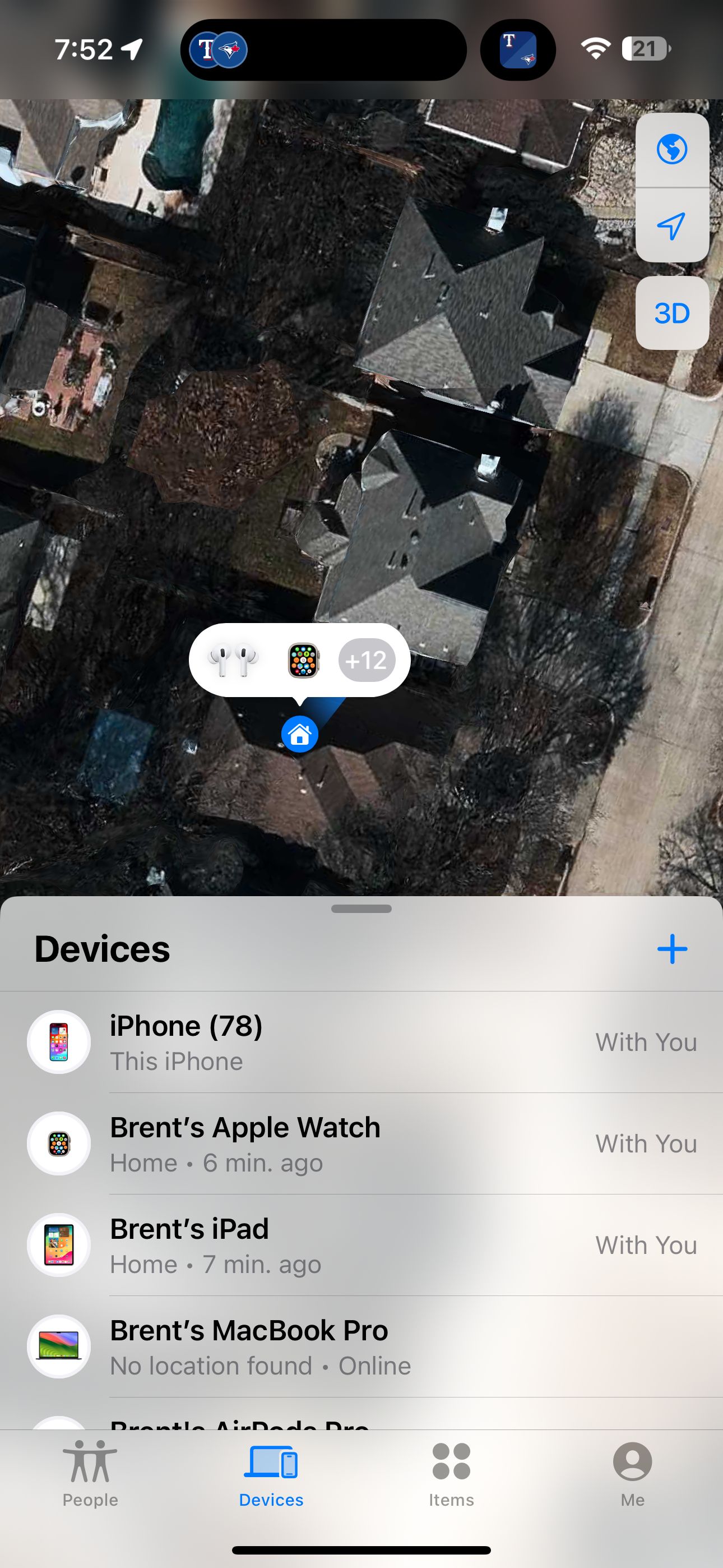 Страница устройства AirPods в Локаторе на iPhone
