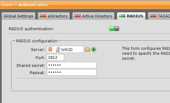 Активация RADIUS в Astaro WebAdmin