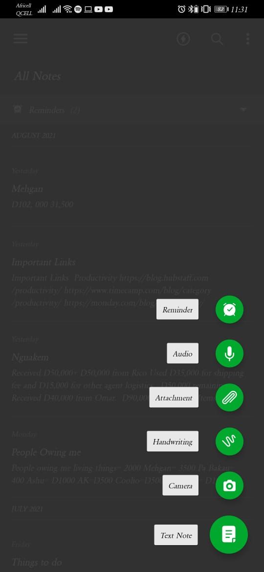 Скриншот функций Evernote