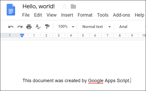 Открытый документ, созданный скриптом