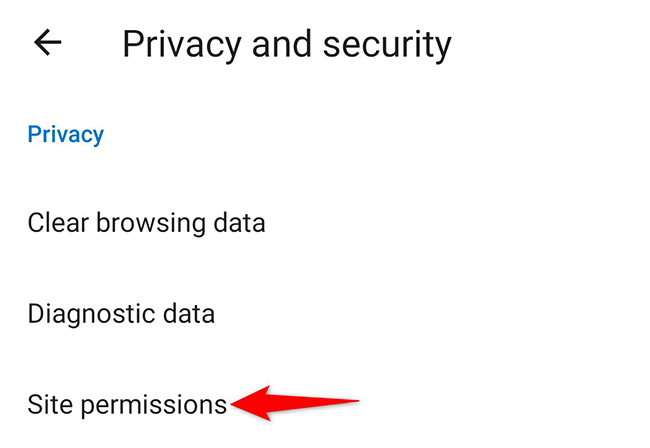 Пункт «Разрешения сайтов» в настройках