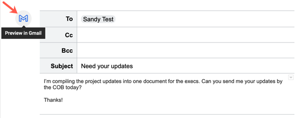 Кнопка Gmail для создания черновика