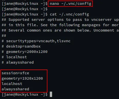 настройка конфигурации vnc