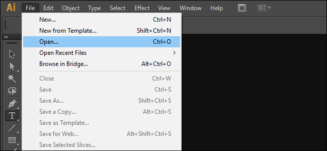 Окно Adobe Illustrator с открытым шаблоном документа