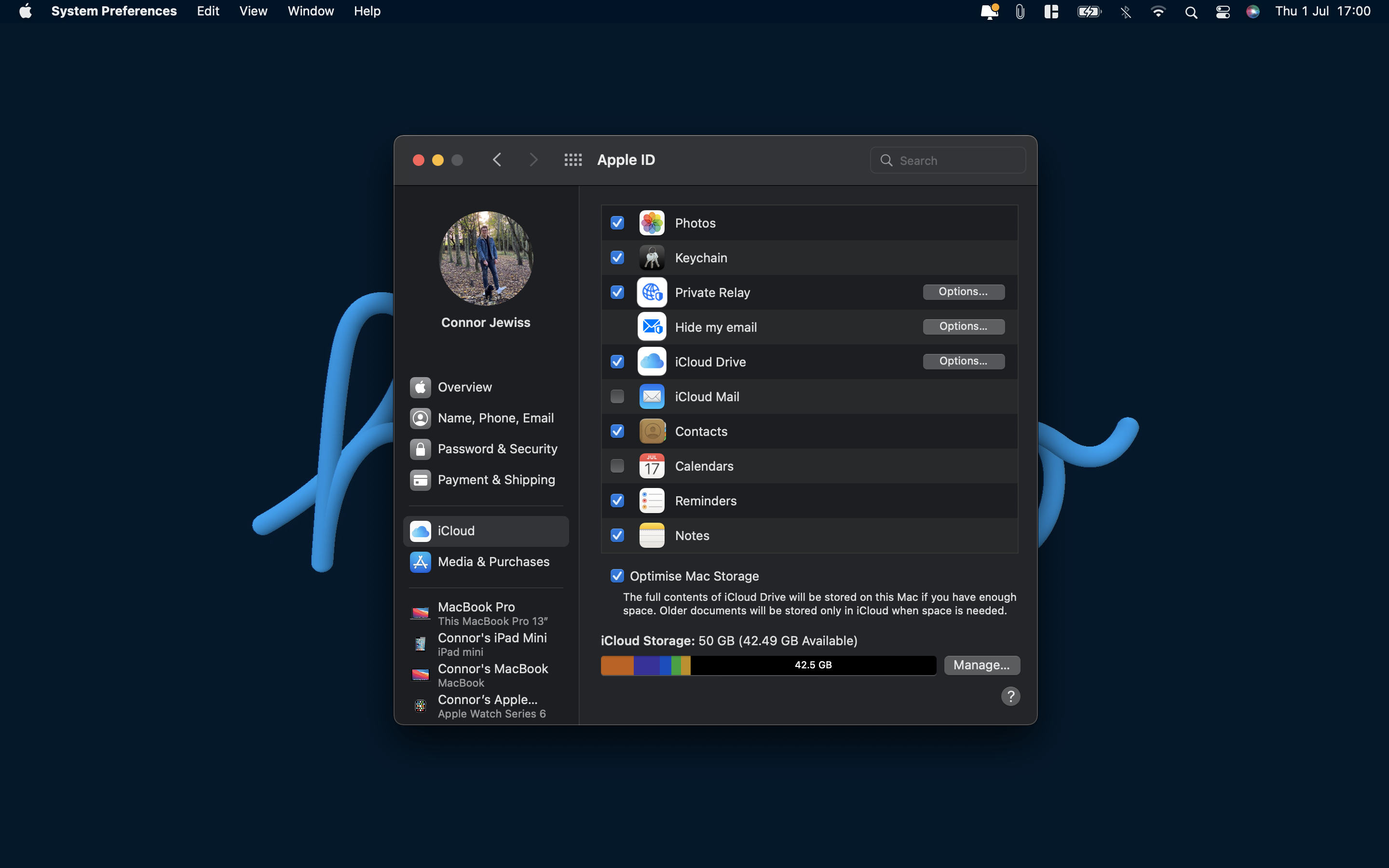 Скриншот страницы настроек iCloud для включения iCloud Keychain.