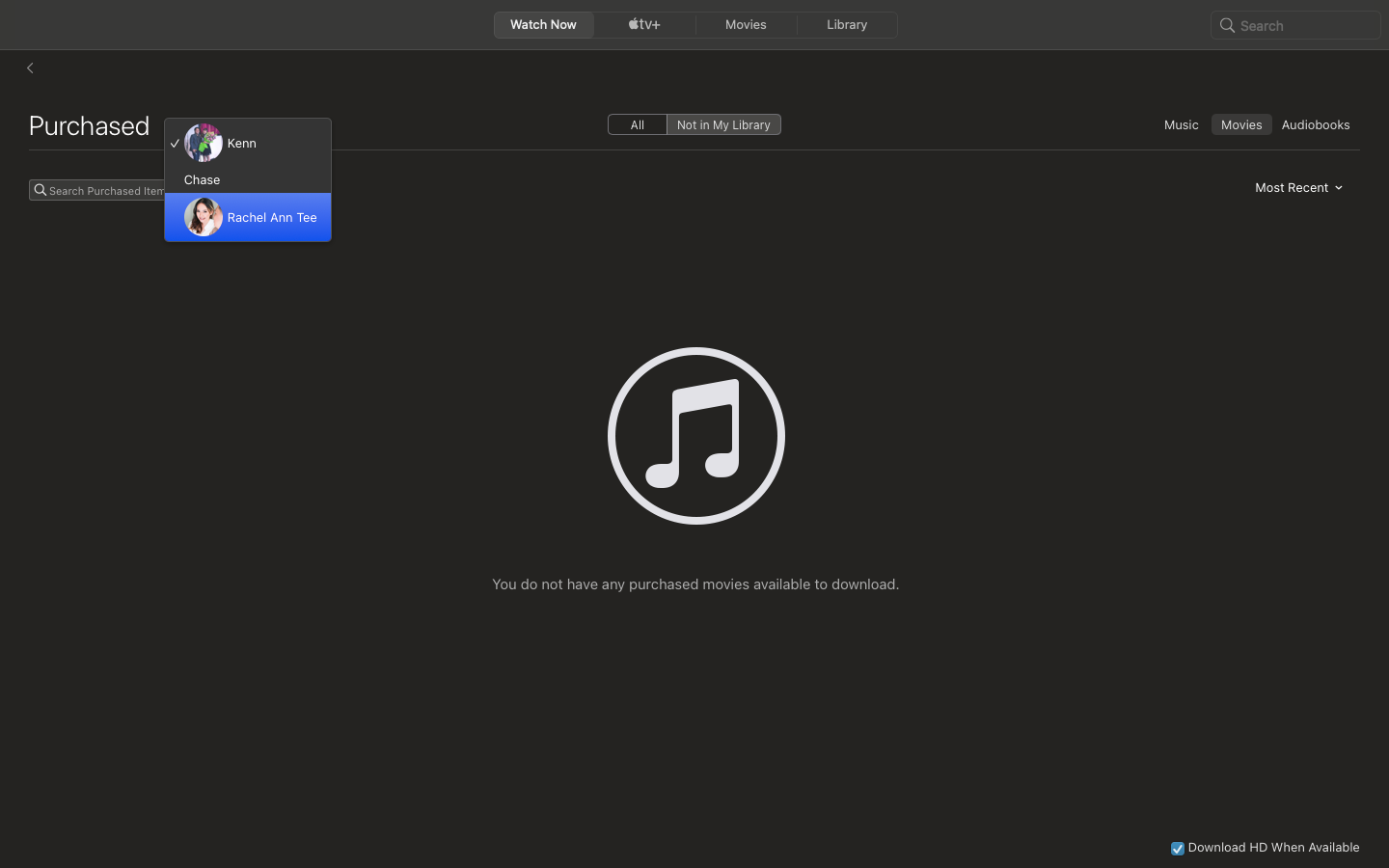 Окно покупок в Apple TV на Mac