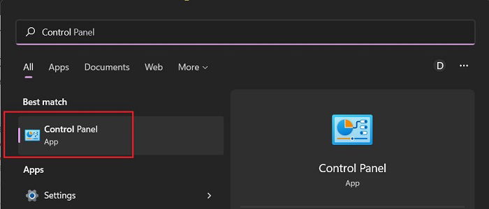 Открыть Панель управления через поиск Windows