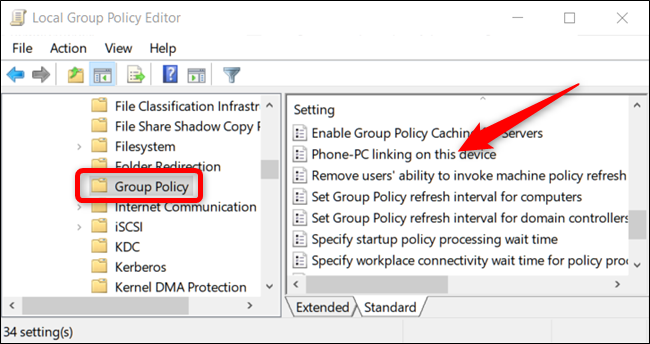 Политика Phone-PC linking в редакторе групповой политики