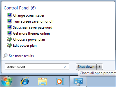 Поиск «screen saver» в меню Пуск — в старых версиях Windows