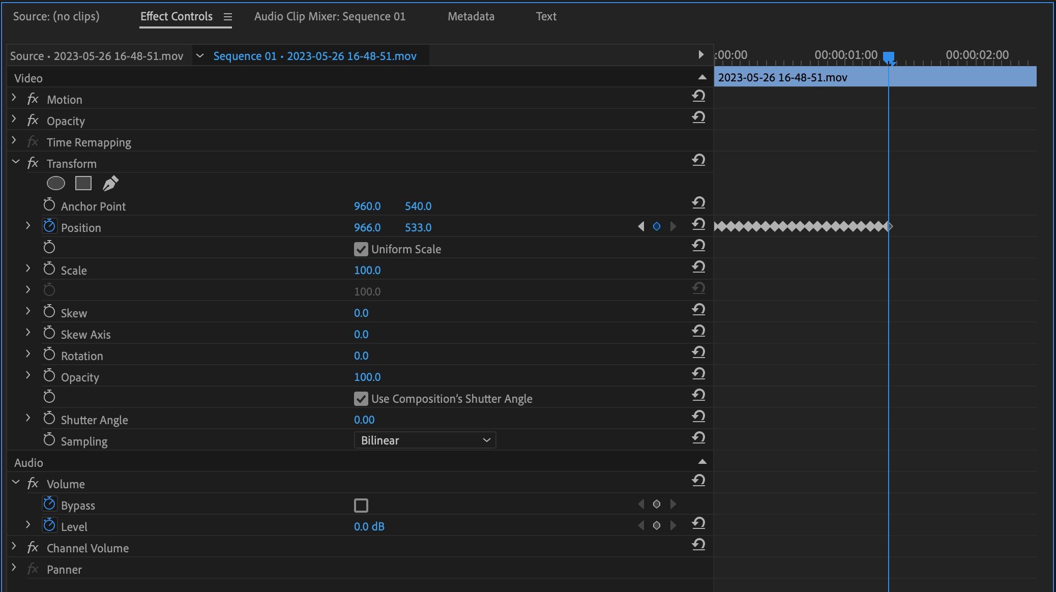 Пример ключевых кадров для дрожания камеры