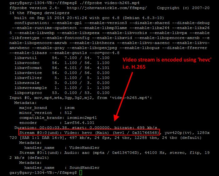 Вывод ffprobe для H.265