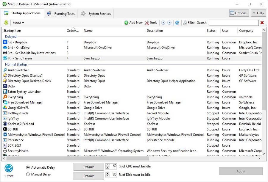 Dragging apps arround Startup Delayer's list to rearrange their loading sequence.