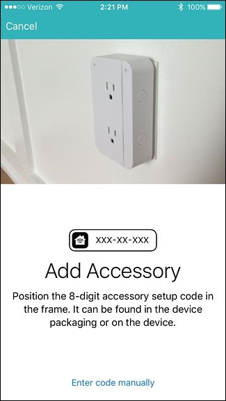 Ввод или сканирование кода HomeKit