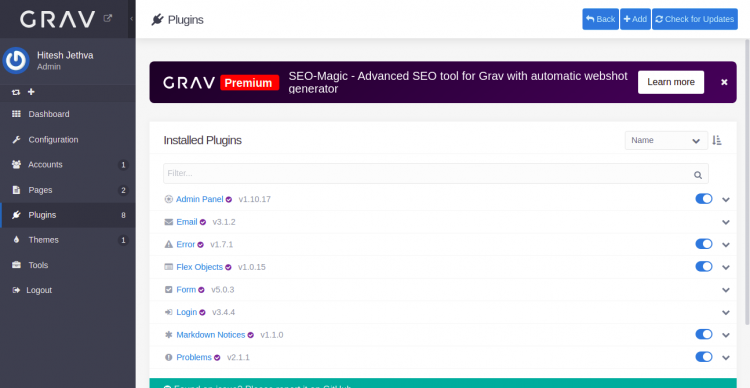 Список плагинов Grav