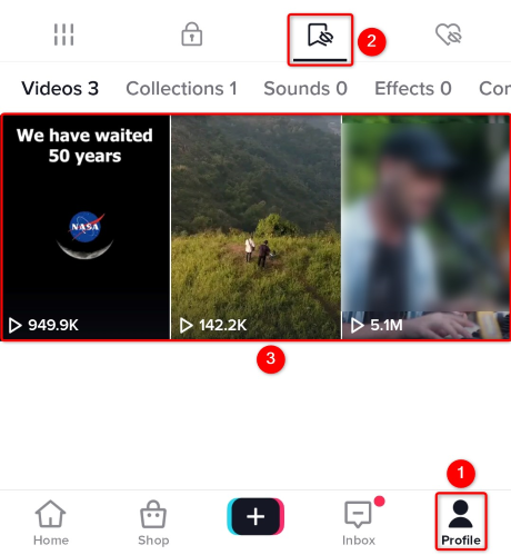 Выбор видео в закладках.