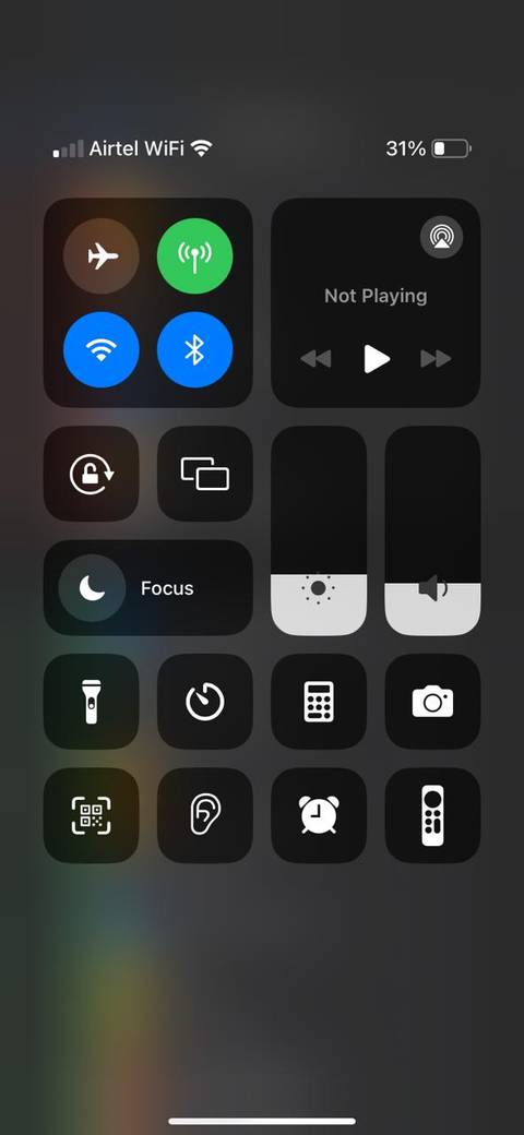 Пункт управления iOS с опциями Слух