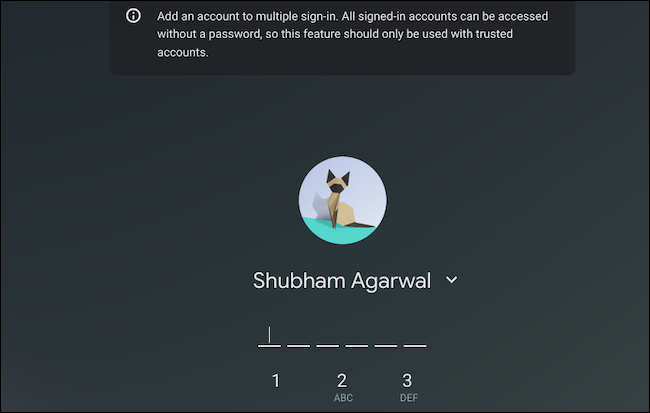Экран входа в дополнительную учётную запись Chromebook