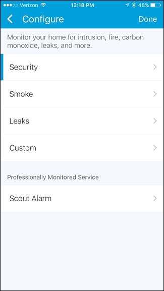 Экран выбора типа уведомлений в приложении SmartThings