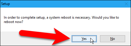 Диалог перезагрузки после установки