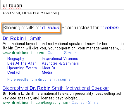 Иллюстрация исправления опечатки в Google