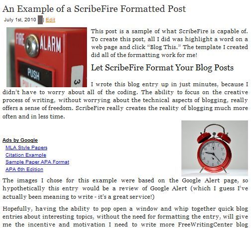 Опубликованный пост с форматированием из шаблона ScribeFire