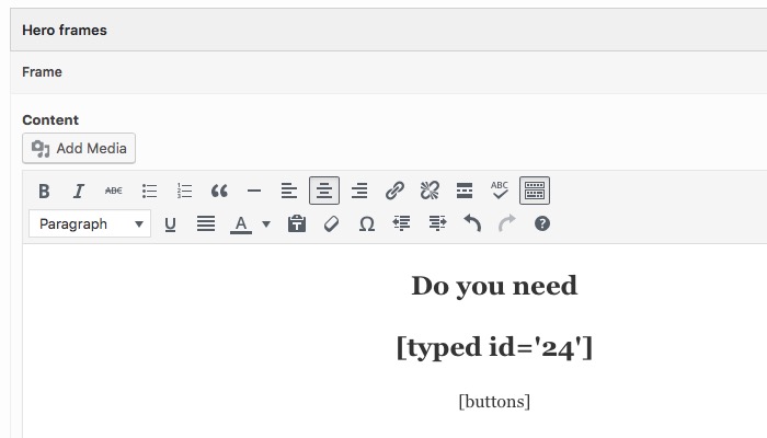 Редактирование виджета и вставка шорткода Typed Js
