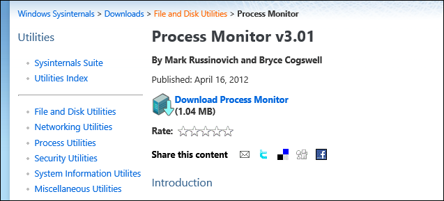 Папка с распакованным ProcMon и выделенным файлом Procmon.exe