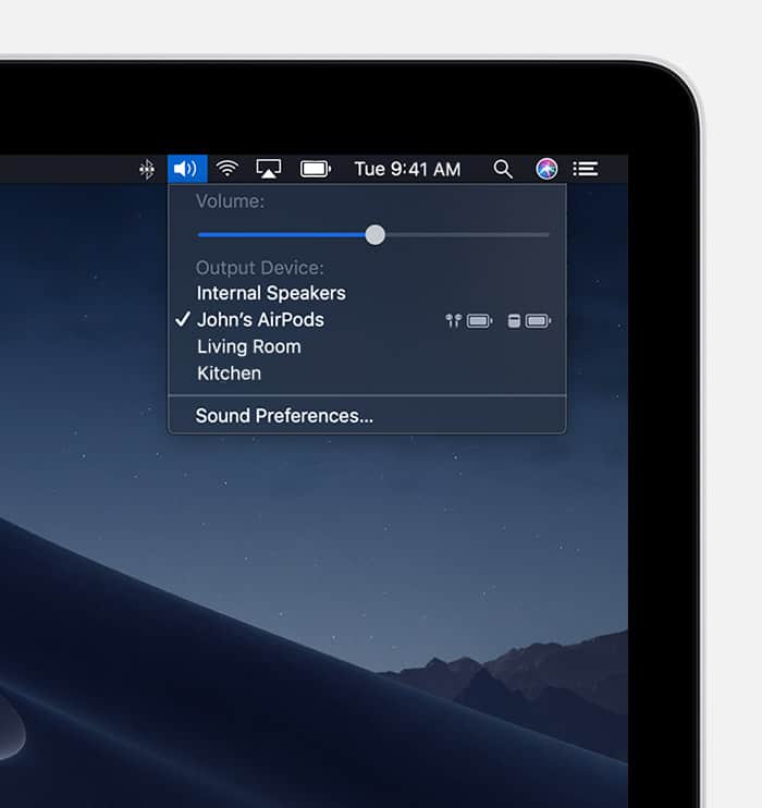 AirPods подключены к MacBook