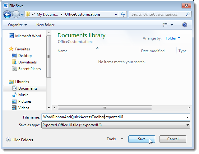Сохранение файла с настройками Word