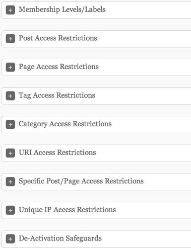 Настройки ограничений доступа в плагине