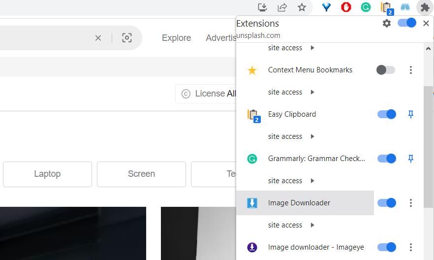 Кнопка расширений в Chrome 