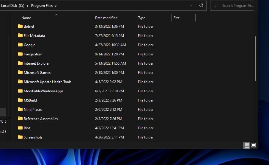Папка Program Files с установленными приложениями