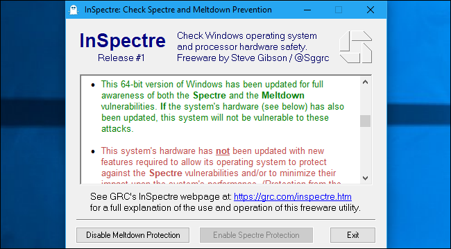 Пример вывода InSpectre: ОС обновлена, прошивка отсутствует