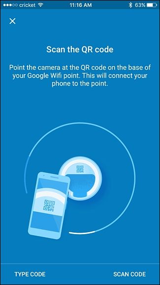 Запрос на сканирование QR‑кода на устройстве Google WiFi