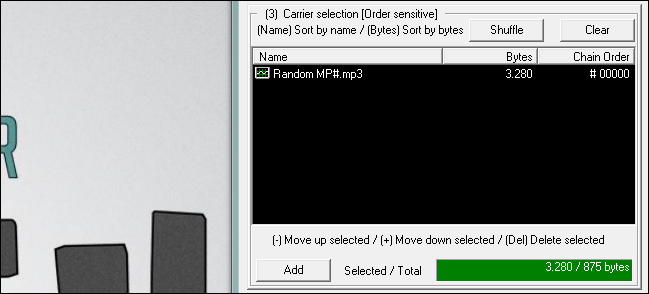 Список выбранных носителей для стеганографии