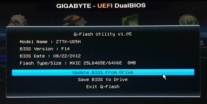Опция Update BIOS From Drive в Q-Flash