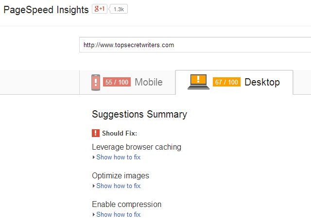 PageSpeed Insights после включения кэша показывающий улучшения