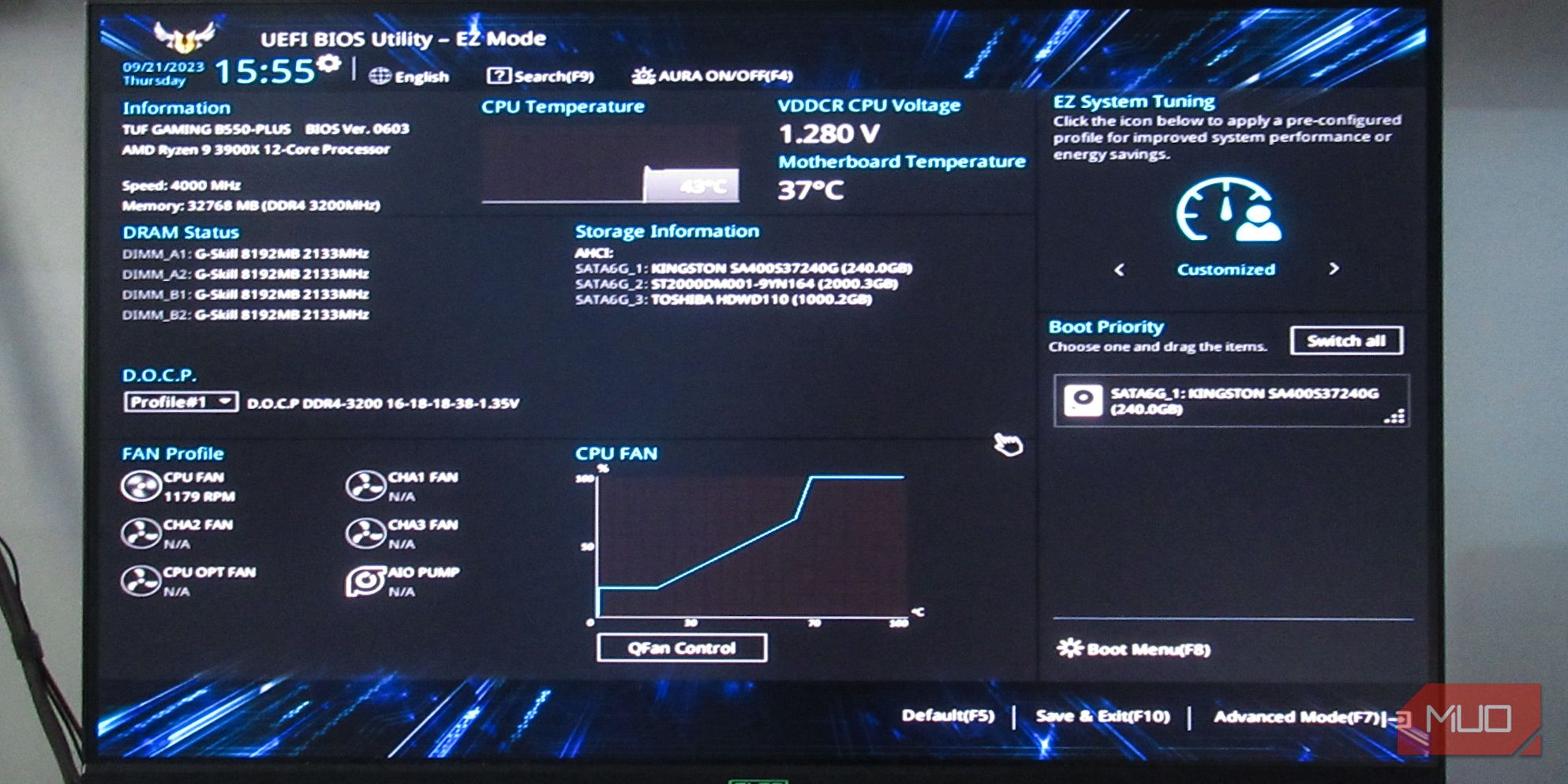 Выбор DOCP Profile#1 в EzMode BIOS
