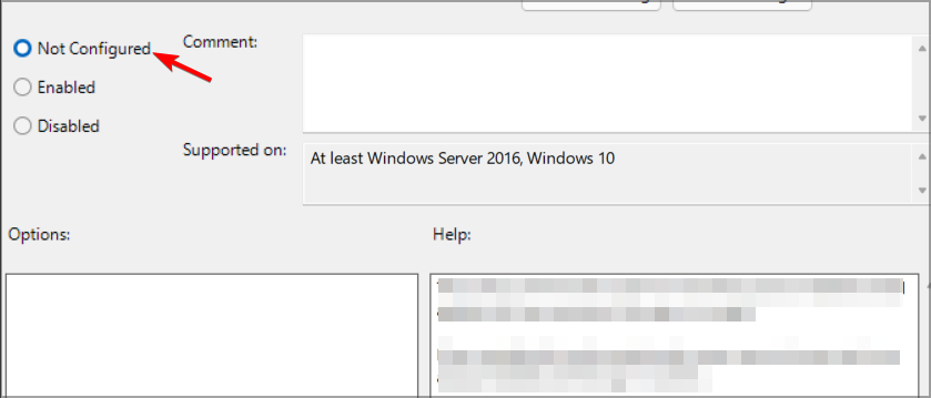 Параметр политики установлен в Not configured или Disabled