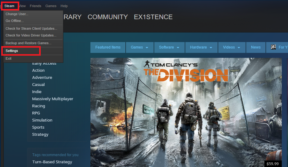 Вкладка трансляции в настройках Steam